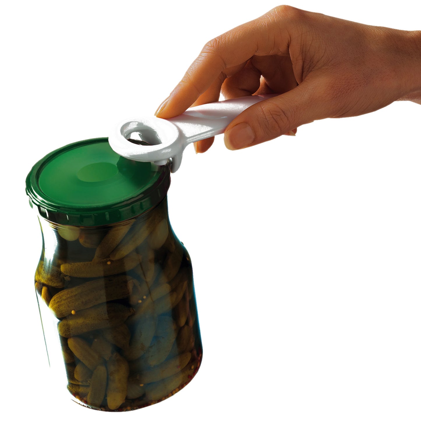 Glasdeckel wird mit Glasdeckelöffner JARKEY von Gefu geöffnet