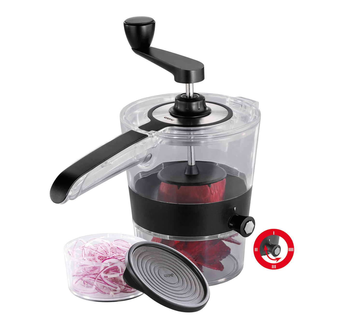 Herausnehmbare Behälter für einfaches schneiden mit Spiralschneider SPIRALFIX® von GEFU
