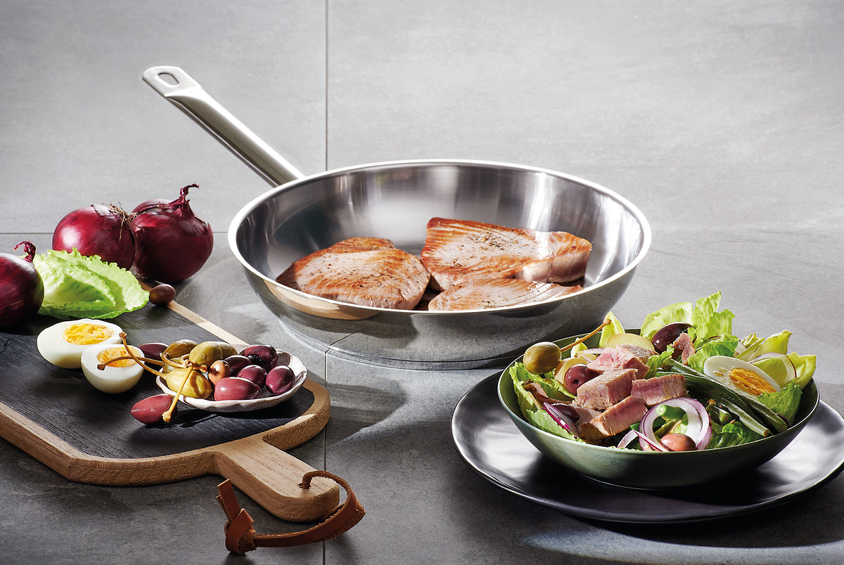 Pfannengericht in der Edelstahlpfanne der Schulte-Ufer Serie Industar