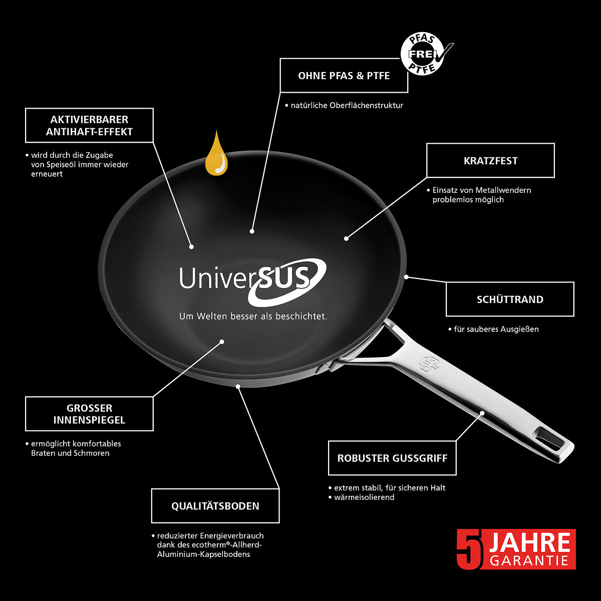 Eigenschaften der Wokpfanne Astral von Schulte-Ufer mit 28 cm Durchmesser
