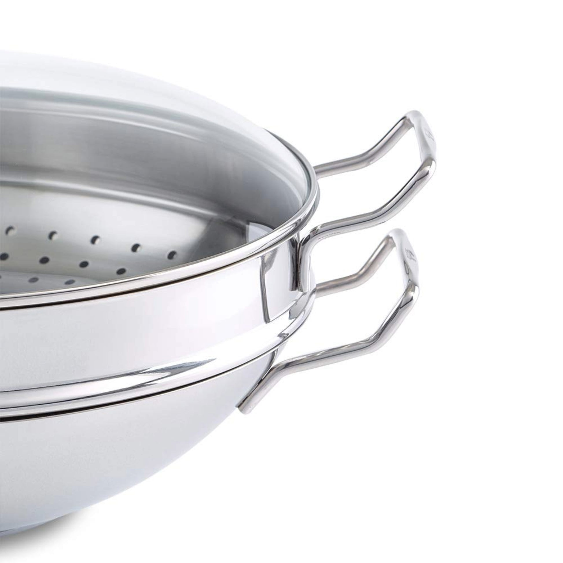 Edelstahl-Wok der Fissler Serie Nanjing mit Glasdeckel und Dämpfeinsatz