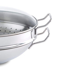 Edelstahl-Wok der Fissler Serie Nanjing mit Glasdeckel und Dämpfeinsatz