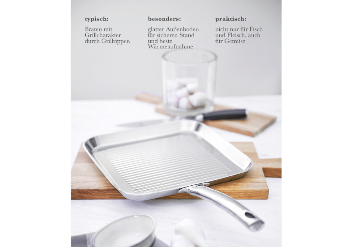Edelstahl-Grillpfanne mit Grillrippen der Schulte-Ufer Serie Skagen
