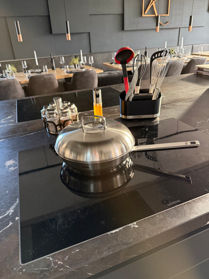 Fissler Edelstahlpfanne, Serie OPC mit Hochraumdeckel