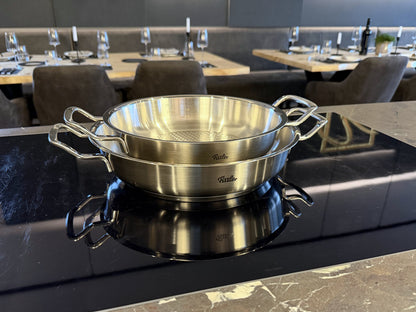 Größenvergleich Edelstahl-Servierpfannen der Fissler Serie Original-Profi Collection®